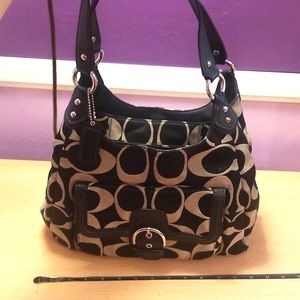 Coach Hobo Canvas Black/Gray Purse w/Outside Pocket